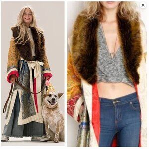 Free People Destination Unknown Sari Not Sorry Fur Embroidered Coat Kimono